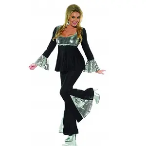 Disco Dancer - 2-Piece - 70's - Black/Silver - Costume - Women - 4 Sizes