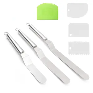 Sturdy Stainless Steel Offset Spatula & Dough-Cake Scraper Set, 6-8-10 in Pastry Bakeware, Professional Kitchen Icing Spreader Kit for Baking, Smooth Buttercream