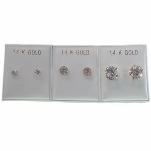 14K Gold Round CZ Earrings 8mm, 5mm 3mm- Elegant and Classic Design for Everyday Wear
