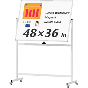 Double-Sided Mobile Large Rolling Whiteboard on Wheels, 48" x 36" Portable Standing Magnetic Dry Erase Board Easel with Stand for Home Office Classroom School, Silver