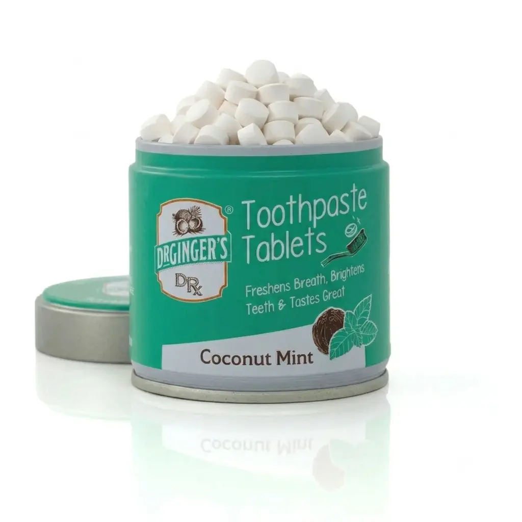 Dr. Ginger's Toothpaste Tablets | Coconut Powered, Orgnaic Coconut Oil & Xylitol, Simply Chew, Sip Water, & Brush, Fluoride Free, No Dye's, Supports Whole Mouth Wellness & Healthy Gums, Fresh Breath & Brightens Teeth, TSA Friendly