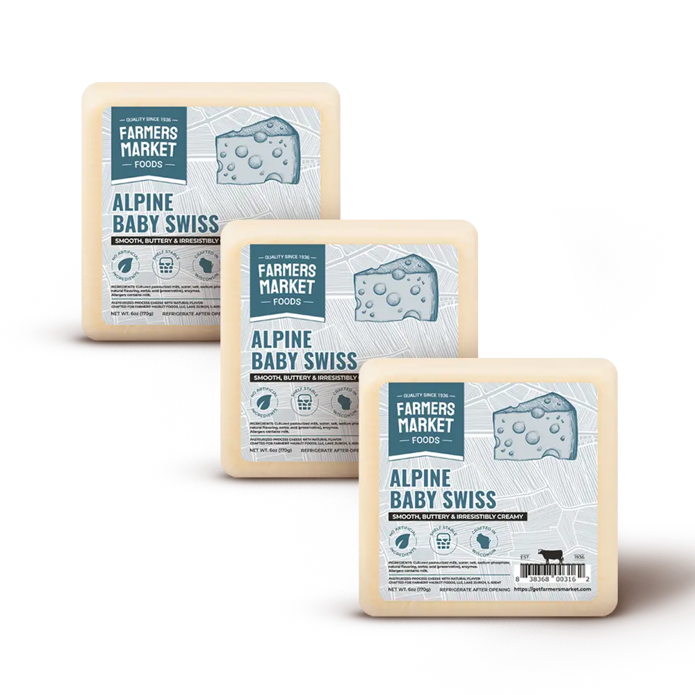 Alpine Baby Swiss Cheese Gift Set – 3 Pack Wisconsin Cheese Blocks, Gluten Free, Keto & Paleo Friendly, Low Sodium, Zero Sugar, Shelf Stable Snack, 6oz Dairy