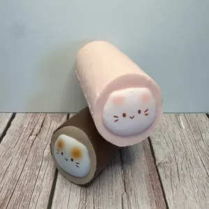 Kawaii Kitty Cake Roll Slow-Rise Squishy - Classic Chocolate & Sweet Strawberry Flavors, Adorable Cat Design, Bakery-Fresh Scent, High-Density Foam, Decorative Packaging Stress Relief Squishies