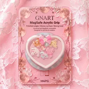 Cute Pink Aesthetic Heart Shaker Phone Grip | Magnetic Acrylic Phone Holder | Vintage Coquette Bow and Moon Phone Grip for E-Reader Kindle and Phone