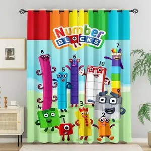 Brightly colored number block printed curtains featuring numerals 1-10—blackout curtains for children, perfect for bedrooms and nurseries. Ideal for early math learning and playroom decor! Light blockout rate: 50%-70%