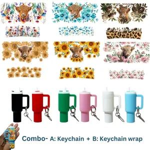 Six-In-One Creative DIY Handmade Set, Crafting Kit, Craft Kits, Includes 6 Mini Travel Cup Keychains + 6 UV DTF Highland Cow Transfer Stickers, Perfect Gift, Crafts Kit