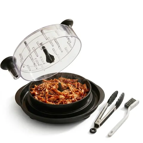 Reusable Compact Plastic Twist Chicken Shredder Tool - Manual Food Prep Tool with Handles, Non-Skid Base, Detachable Design - For Pulled Pork, Beef - Includes Cleaning Brush, Fork