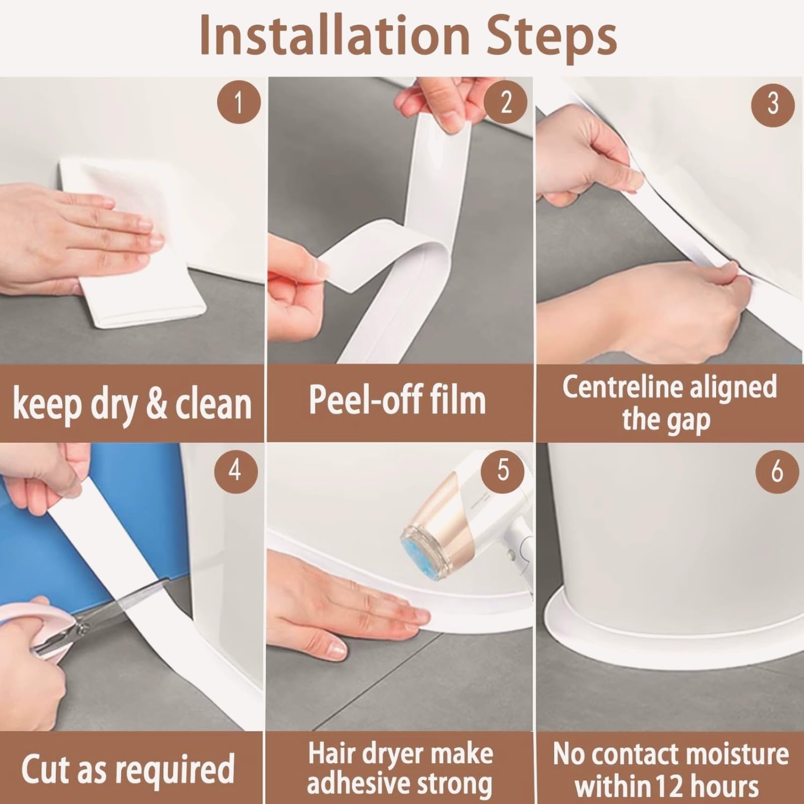Waterproof Self-Adhesive Caulk Tape (1.5" Wide Coverage x 10.5Ft Long Run) - PVC Sealing Tool with Waterproofing, Built for Bathroom Moisture Exposure, Kitchen Edge Seal, Flexible Seal for Toilet Base