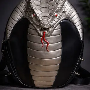 Men's Cobra Snake Backpack #3082, Unique Design, Silver and Black Color Scheme, Men's Fashion Backpack for Luggage & Bags Use, Ideal Mens Gifts