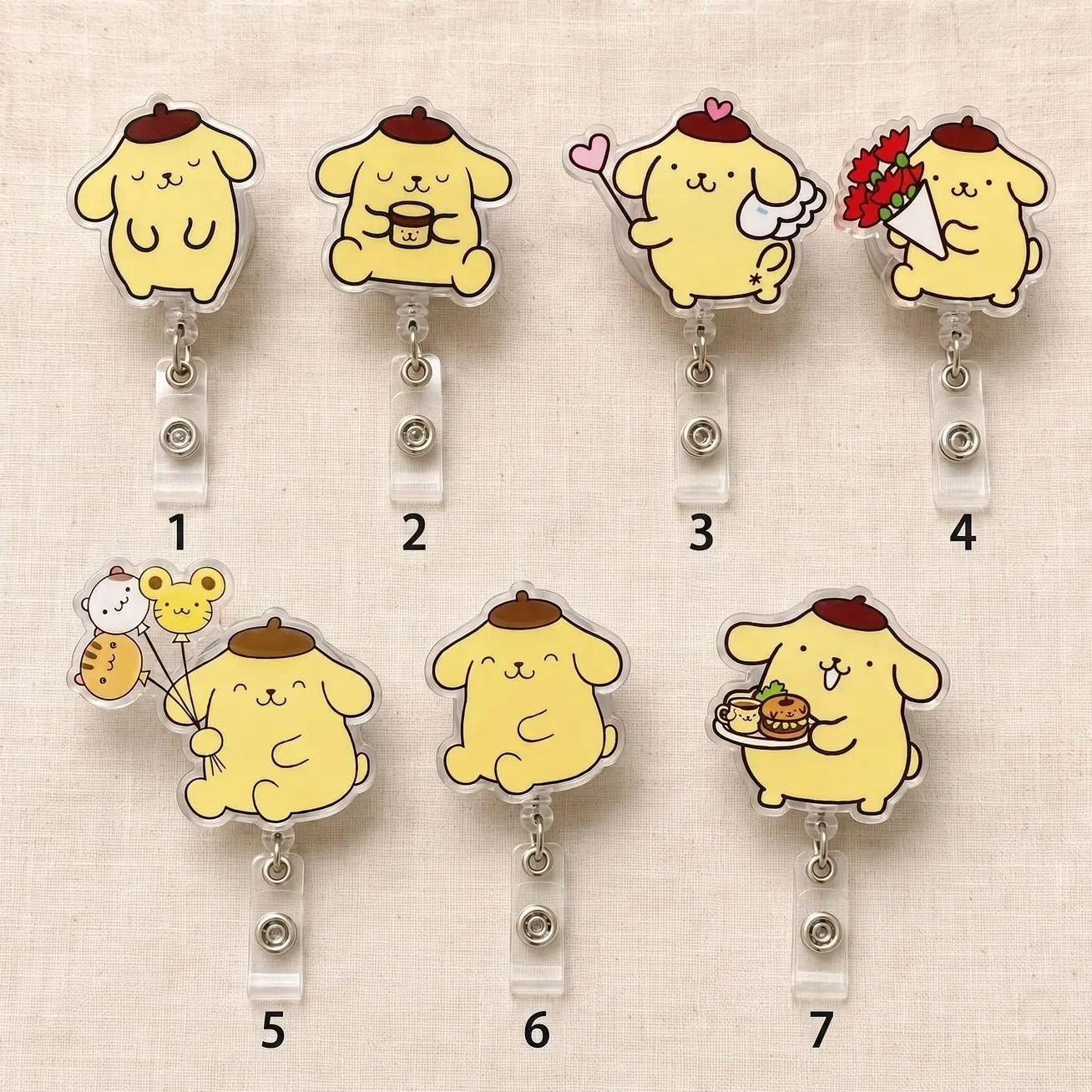 Sanrio Pompompurin Cute Yellow Dog Kawaii Acrylic Retractable Badge Reel ID Holder Nurse Teacher Accessories