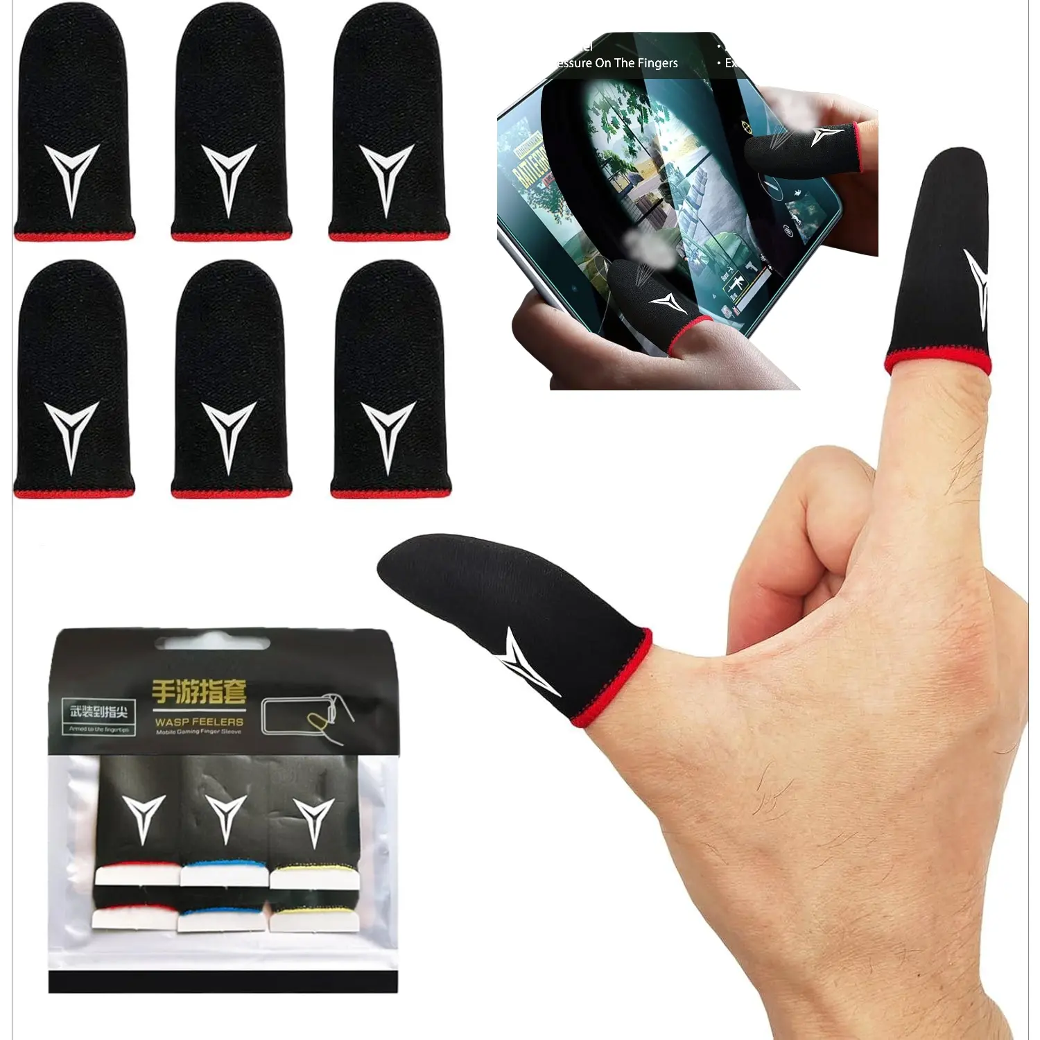 Red Edge 6 Pack Mobile Phone Gaming Finger Sleeves 0.15mm Superconducting Nanofibers Smooth Feel Anti-Sweat Console Accessories Touchscreen Smartphone  Suitable for personal compact and portable gaming players