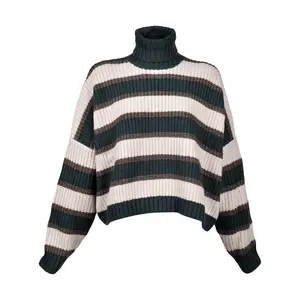 BRUNELLO CUCINELLI WOMEN'S STRIPED CASHMERE KNIT TURTLENECK SWEATER