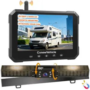 ConewVehicle Magnetic Solar Wireless Backup Camera with 5" 1080P Monitor,Magnetic base or license plate installation,10000mAh Battery 1 Mins DIY Installation Night Vision Waterproof Reverse Camera for Truck, RV,Car, Van, SUV, Trailer