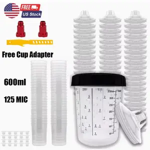 50pcs Disposable Paint Spray Gun Cup Liners And Lid System with 50pcs Paint Cups with Lids, Hard Cup with Retainer Ring, 2 Cup Adapter, Paint Stirrer, for Automotive Paint Gun Expert Airbrush Kit Hardware tool kit set