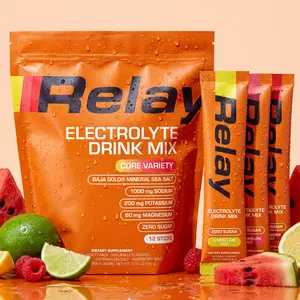 Relay Zero Sugar Electrolytes - Baja Gold Sea Salt | Variety Pack | Hydration Drink Mix Powder Packets with Sodium, Magnesium Glycinate, Potassium & Trace Minerals | 12 Sticks