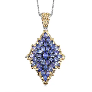 Premium Tanzanite 3.65 ctw Victorian Era Pendant Necklace in 18K Vermeil Yellow Gold and Rhodium Over Sterling Silver 20 Inches Christmas Gifts