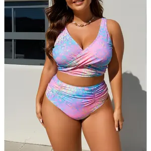 Women's Plus-Size High-Waisted 2-Piece Bikini Swimsuit for Women, Tummy Control Plus Sized Bathing Suits, Sports & Outdoor Vacation Swimwear