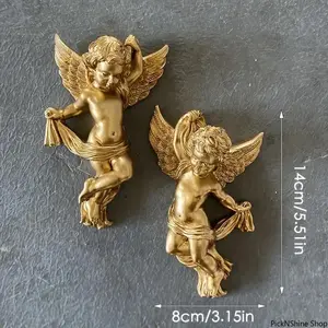 Vintage Golden Angel Statue Wall Ornaments, Hangable Art Sculpture with Back Hooks for Easy Installation, Elegant Wall Decor for Living Room Home Interiors