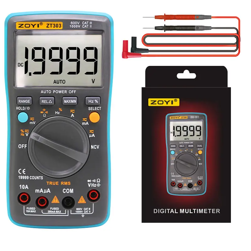 ZOYI ZT-303 19999 Counting Three purpose Electric Meter AC/DC Automatic Range NCV Resistance Capacitor Multimeter