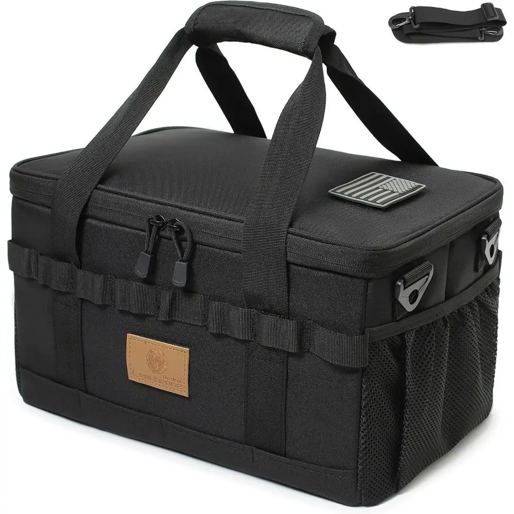 Tactical Utility Tote Bag, 18L Foldable 600D Nylon Organizer with Waterproof Base and Adjustable Dividers for Camping & Travellers, Outdoor Gear, Hiking, Molle Trimmed