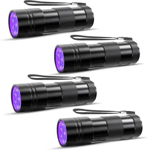 4 Pack Blacklight Flashlights, 395nm UV Handheld Black Light Flashlight, 12LED Mini Portable Pet Urine Detector for Dog Cat Urine, Scorpions, Dry Stains, Bed Bugs