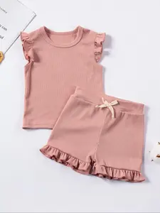 Toddler Girl's Butterfly Sleeve Top & Bow Decor Ruffle Shorts Set, Summer Clothes, Baby Clothing, Cute Two-piece Outfits for Summer, Casual Kids Clothes for Daily Wear, Gift Set