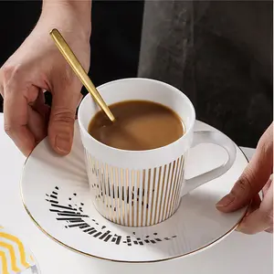 Coffee Cup and Saucer Set,Rotating Mirror Dynamic Reflection Cup,Ceramic Coffee Mug with Saucer Set,Creative Stripe Cup and Saucer with Spoon,for Office,Afternoon Tea,Coffee Shop outdoorfun
