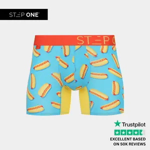 Step One Men's Trunk - Hot Dogs, Anti-Chafe, Breathable Bamboo Fabric, UltraGlyde Panels, Hidden Elastic Pouch, Premium Underwear, Athletic Daily wear