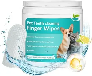 Pet Teeth Cleaning Wipes 100/200pcs for Dogs & Cats Gentle Dental Finger Wipes Remove Plaque Freshen Bad Breath Non-Woven Fabric Plant-Based Extracts Cleaner