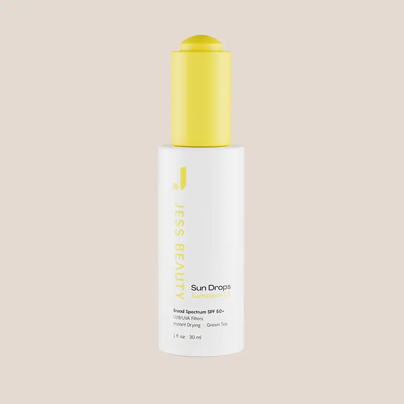 JESS BEAUTY | Sun Drops SPF 50 Sunscreen Oil | Lightweight Non-Greasy Face Sunscreen with Squalane, Baobab Oil & Green Tea | Invisible UV Protection for Radiant Glow 1 fl oz