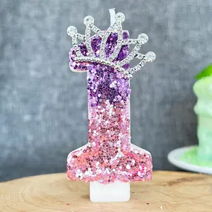 1Pc Birthday number candle, crown birthday cake candles, glitter number candle cake decorations, with sequins, suitable for birthday party decorations and wedding anniversary celebrations, Cake Decorating Supplies