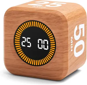 Rotating Productivity Timer 5, 25, 10, 50 Minutes Preset, Desk Cube w/Gravity Sensor for , Mute Functions, Ideal for Work, Study, Kitchen,  to School (1,  Grain Finish)