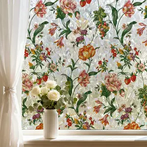 1 Roll Static Cling Iridescent Floral Window Film, Colorful Floral Window Sticker for Home Decor, Glass Decoration, Living Room, Bedroom & Kitchen Sliding Doors, Privacy Protection, Removable Decorative Film outdoorfun