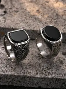 Men's Stainless Steel Ring, Vintage Geometric Design with Turquoise Inlay, Perfect Gift for Family & Friends, Daily Wear Jewelry