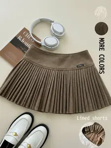Women's Pleated Super Short Low Waist Skirt, Thickened, Anti Light Leakage, Retro Academic Style, Casual, Vintage Vibe, Fall Winter Fashion, Womenswear Bottoms, Dark Brown