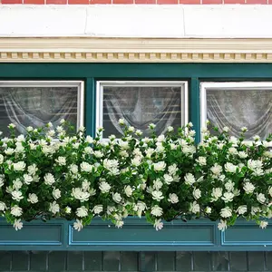 10 Bundles Artificial Fake Flowers, Faux Outdoor Plastic Plants UV Resistant Shrubs Outside Indoor Decorations (White-Eucalyptus) artificial flowers for outside indoor outdoor decor