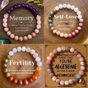 4-piece bracelet set with unique meanings: Memory for focus, Self-Love for acceptance, Fertility for health, and a reminder of your awesomeness. Handmade with love!