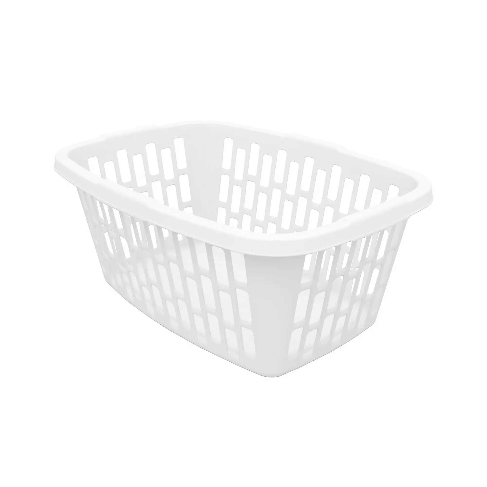Small 1.5 Bushel Rectangular Laundry Basket with 4 Handles, Ventilated Plastic Clothes Hamper for Laundry Storage and Transport, White