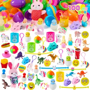 Mother Day Gift 100 Pcs Prefilled Easter Eggs with Toys Plus Stickers, Filled with Toys Party Favors for Kids Boys Girls Easter Eggs Hunt, Basket Stuffers Fillers, Classroom Prize Supplies