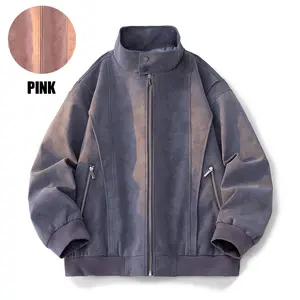 Unisex Pink & Purple Suede Leather Jacket Locomotive PU Leather Jacket Cotton European American Hip Hop Fashion Piece Outerwear Casual Zip-Up Jacket