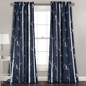 Lush Decor Bird on the Tree Light Filtering Window Curtain Set - 2 Panels, 84/95/108" Length, 52" Wide, 100% Polyester, Room Darkening, Machine Washable, Farmhouse Style