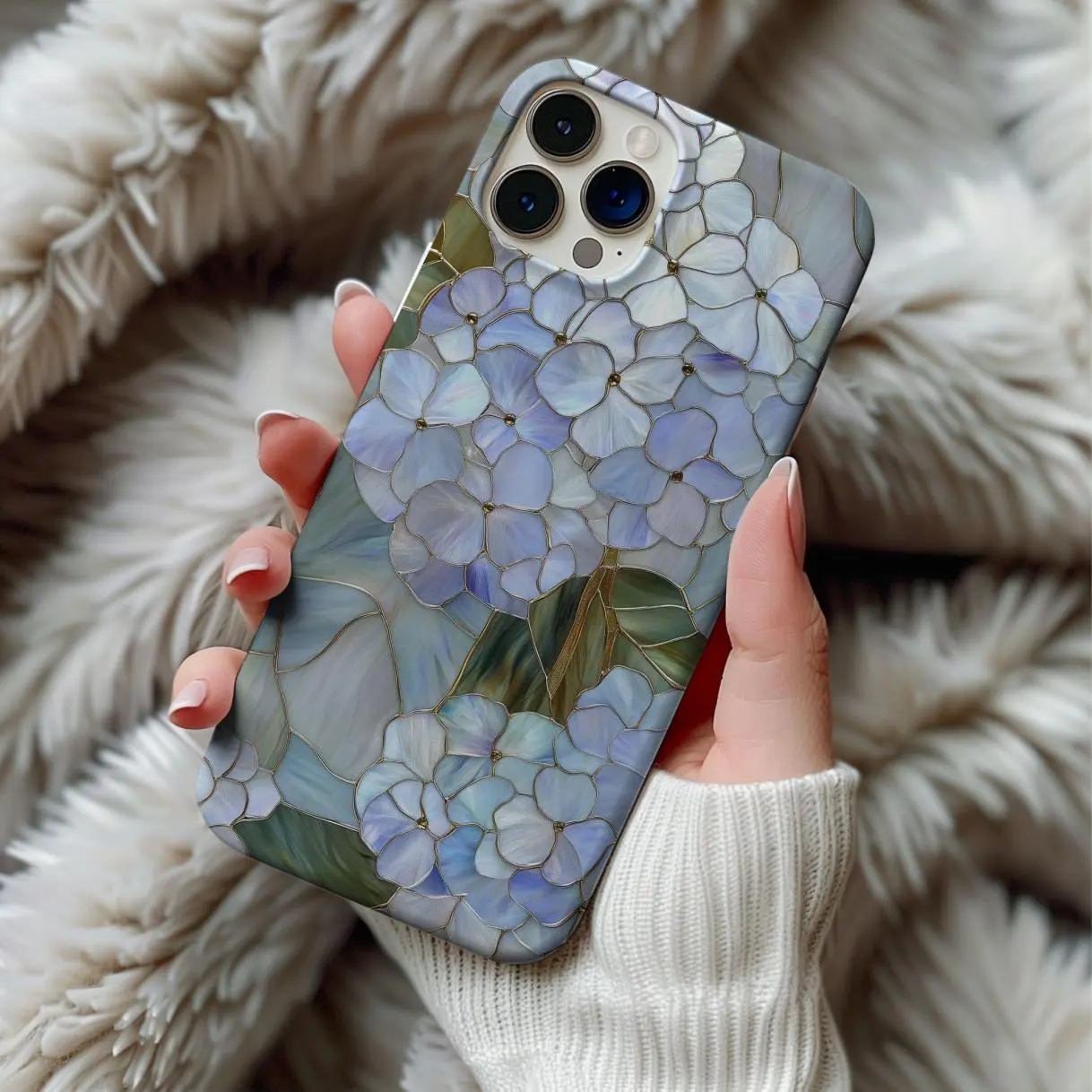 Blue Hydrangea Stained Glass Style Phone Case Wildflower Floral Artful Aesthetic Vintage Gift Iphone 13 14 15 16 17 Casing Tough gift for her men's cool gadgets iphone 17 pro max cases girls