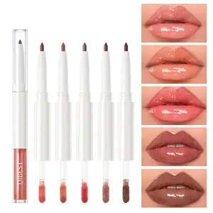 Double-head Mirror Lip Glaze 2-in-1 Lip Line Lip Glaze Water Light Dudu Lip Natural Color Lip Liner Lipgloss