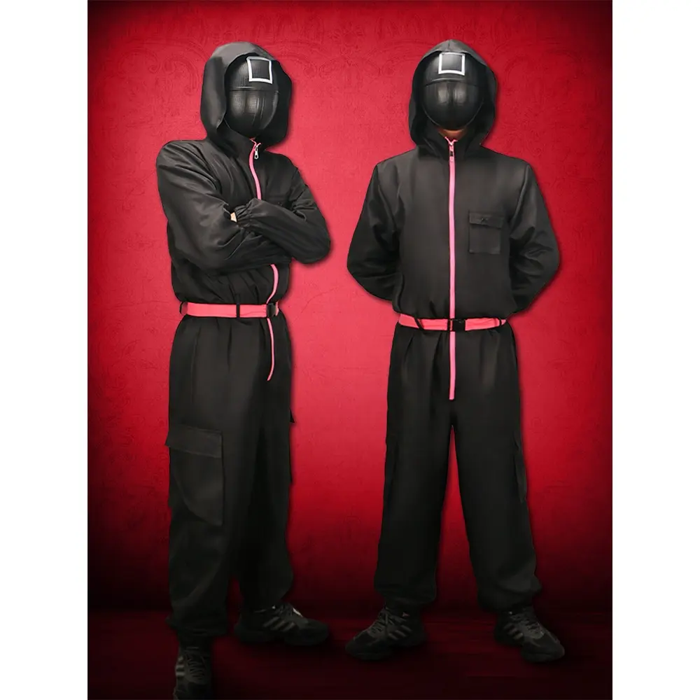 Squid Game Korean Drama Black Guard Soldier Red Suit Jumpsuit, Hoodie Costume Cosplay Mask