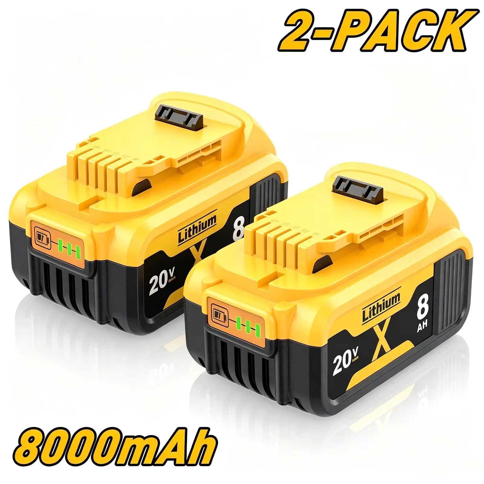 2/1 Pack 8.0Ah Replacement for Dewalt 20V Battery Lithium ion MAX DCB206 DCB200 DCB205 DCD/DCF/DCG/DCS Series