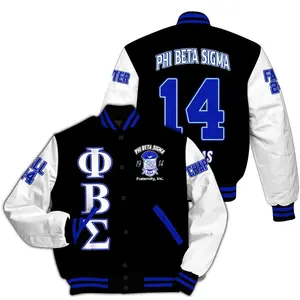 Ireishprint Phi Beta Sigma Custom Chapter Varsity Jacket, Personalized Black Jacket White Sleeve Phi Beta Sigma Fraternity Jacket