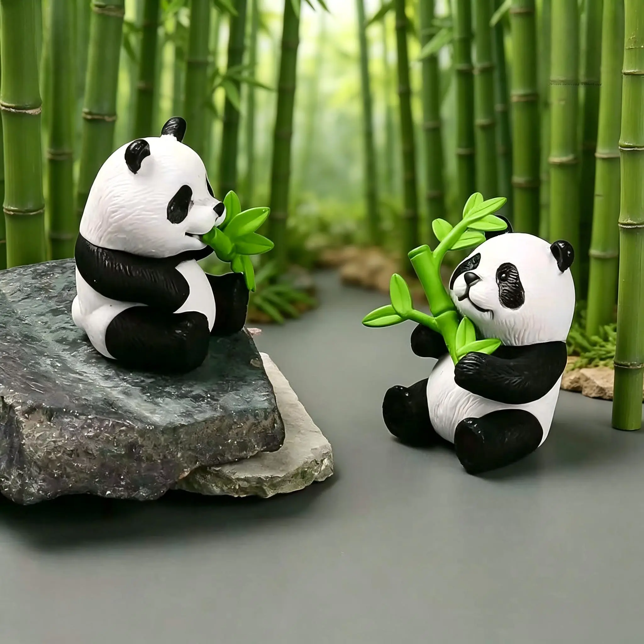 Bamboo Panda Resin Mini Figurines - Blind Bag Collectibles with Unique Panda Poses, Realistic Kawaii Durable Cute Collectibles, Figurines & Miniatures for Computer Desk Ornaments, Toy Unboxing Fun