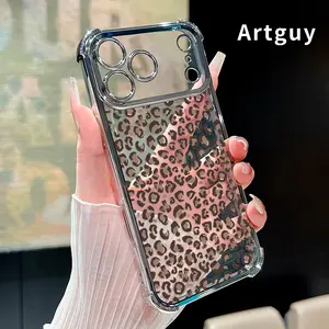 Four-corner Thickened Mobile Phone Case for iPhone 17 Pro Max 16 15 Plus Air 14 13 12 11 E Leopard - print Grace border Electroplating with counter-fall Safety Cushion