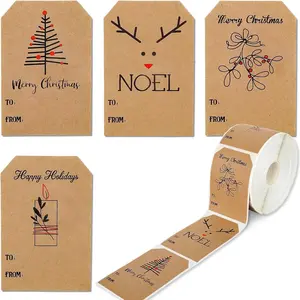 120 Sheets Christmas Self-Adhesive Paper Labels, Personalized Labels, Decorative Labels, Sticky Labels, 4 Styles Festive Tree Reindeer Gift Tags, Perfect for Holiday Decorations & Gifts