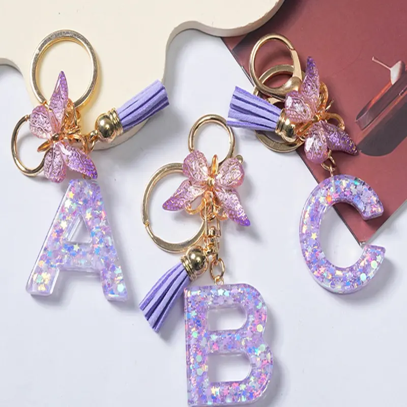 Cute Butterfly & Letter Design Keychain, Fashionable Tassel Decorated Keychain for Women & Girls, Perfect Gift for Women, Daily Uses, Personalized Initials, Trendy Cute Keychain, Stylish Keychain, Stylish Keyring, Keychains Cute